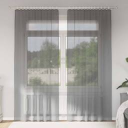 Berkfield Home Voile Curtains with Rod Pockets 2 pcs Dark Grey - thumbnail 2