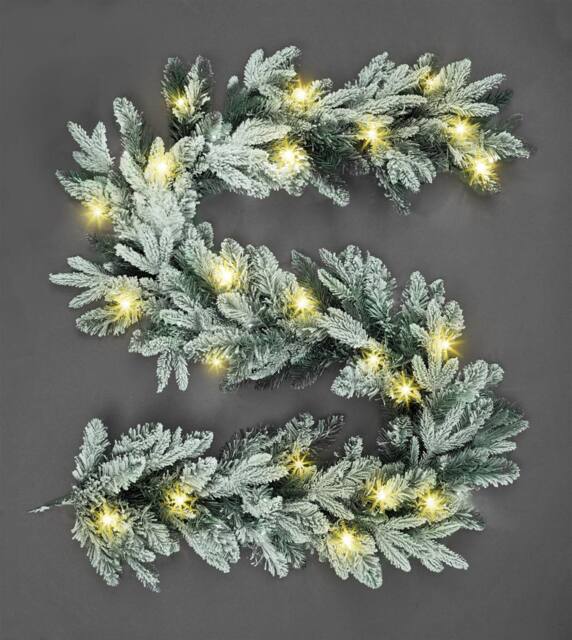 Shatchi 55cm Pre-Lit Christmas Wreath Lapland Fir for Fireplaces Home Wall Door Stair Snow Flock Artificial Xmas Tree Garden Yard in Green - image 1