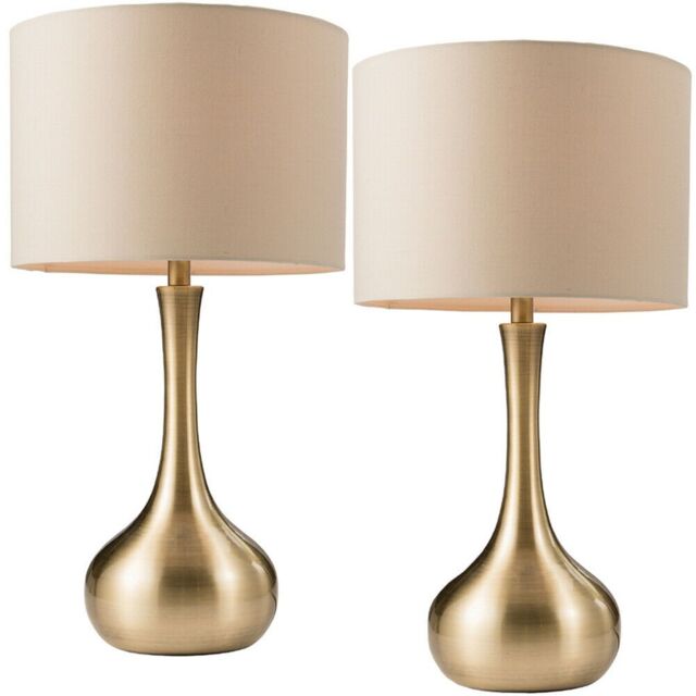 Loops 2 PACK - Touch Dimmer Table Lamp Brass & Taupe Shade Metal Bedside Reading Light in Metallics - image 1