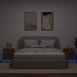 Berkfield Home Decorative Bedside Cabinets with LED Lights 2 pcs Brown Oak Engin - thumbnail 2