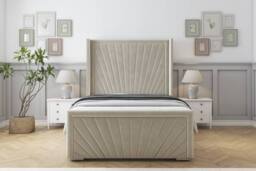 "Comfort Beds Sunrise Plush Bed Frame - 50"" Upholstered Wingback Headboard in Cream - Size: Single" - thumbnail 2
