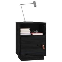 Berkfield Home Bedside Cabinet Black 40x34x55 cm Solid Wood Pine - Size: 40 x 34 x 55 cm - thumbnail 4