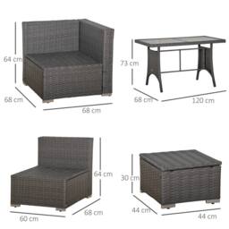 OUTSUNNY 10 Pieces Rattan Sofa Set Outdoor Wicker Furniture with Table Stools Cushions in Grey - thumbnail 3