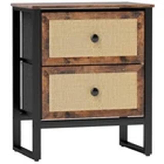 Havendro Bedside Table with 2 Rattan Drawers & Steel Legs in Brown - image 1