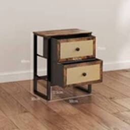 Havendro Bedside Table with 2 Rattan Drawers & Steel Legs in Brown - thumbnail 4