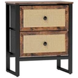 Havendro Bedside Table with 2 Rattan Drawers & Steel Legs in Brown - thumbnail 1
