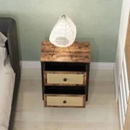 Havendro Bedside Table with 2 Rattan Drawers & Steel Legs in Brown - thumbnail 3