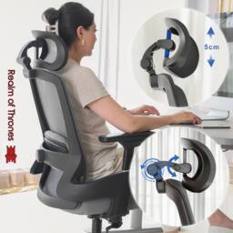 Realm of Thrones Comfortable Ergonomic Office Chair Black 3D Headrest Mesh Seat - thumbnail 5