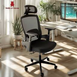 Realm of Thrones Comfortable Ergonomic Office Chair Black 3D Headrest Mesh Seat - thumbnail 2