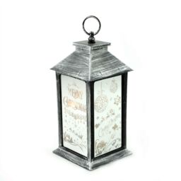 Shatchi Lights Up LED Christmas Lantern Rustic Silver PVC Warm White Xmas Home Decorations Gifts - thumbnail 1