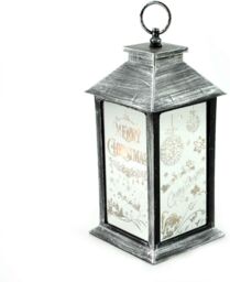 Shatchi Lights Up LED Christmas Lantern Rustic Silver PVC Warm White Xmas Home Decorations Gifts - thumbnail 2