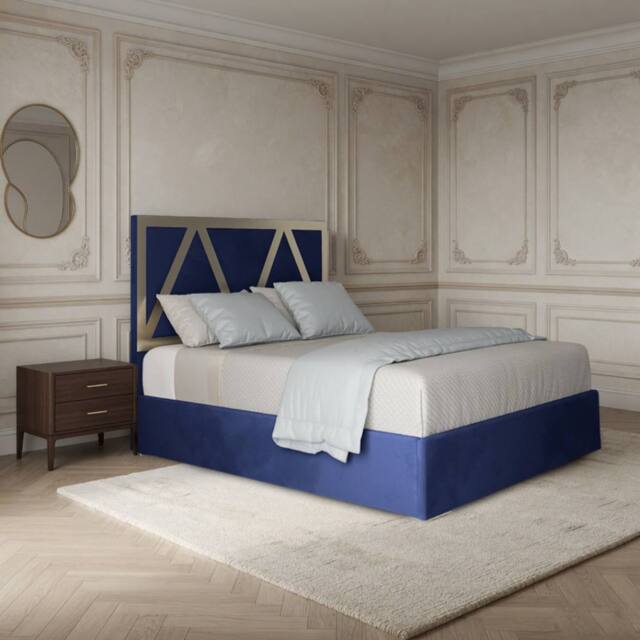 Casani Claverdon Upholstered Soft Velvet Blue Metal Designer Bed Frame - Size: Small Double - image 1