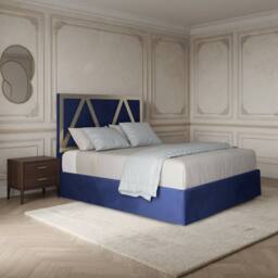 Casani Claverdon Upholstered Soft Velvet Blue Metal Designer Bed Frame - Size: Small Double - thumbnail 1