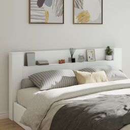 Berkfield Home Headboard Cabinet with LED White 220x16.5x103.5 cm - thumbnail 1