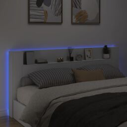 Berkfield Home Headboard Cabinet with LED White 220x16.5x103.5 cm - thumbnail 4