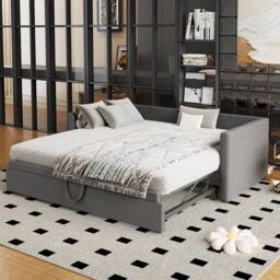 Rolipo 3FT Single Bed Grey Linen Daybed Sofa Bed With Pull Out Trundle - thumbnail 6