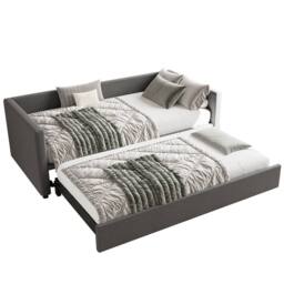 Rolipo 3FT Single Bed Grey Linen Daybed Sofa Bed With Pull Out Trundle - thumbnail 8
