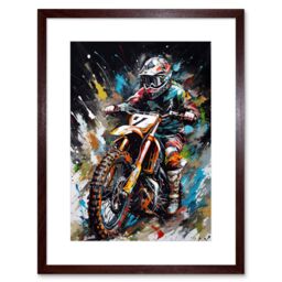 "Artery8 Wall Art Print Motocross Race Driver Number 7 Racing Action Shot Artwork Framed 9X7 Inch in Brown - Size: W7"" x H9""" - thumbnail 1