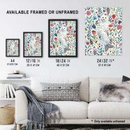 "Artery8 Cute Seal Swimming in Wildflowers Bright Floral Wall Art Print - Size: W18"" x H24""" - thumbnail 3
