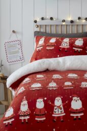 Bedlam 'Jolly Santa' Super Cosy Plush & Sherpa Duvet Cover Set in Red - Size: Double - thumbnail 2