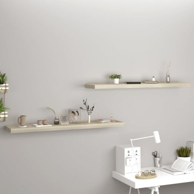 Berkfield Home Floating Wall Shelves 2 pcs Oak 120x23.5x3.8 cm MDF in Brown - image 1