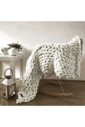 Living and Home Chunky Knit Throw Blanket 100x120cm in Off-White - Size: 100x120 cm - thumbnail 6