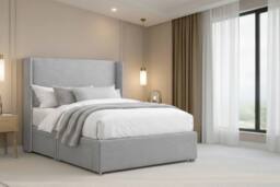 "Nexus Mattresses Ltd Portofino Plush Divan 2 Drawers Foot-End 54""Winged Headboard in Silver - Size: Small Double" - thumbnail 4