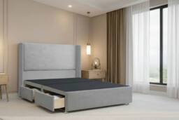 "Nexus Mattresses Ltd Portofino Plush Divan 2 Drawers Foot-End 54""Winged Headboard in Silver - Size: Small Double" - thumbnail 1