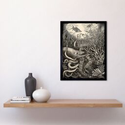 "Artery8 Wall Art Print Aquatic Animals & Plants Linocut Art Framed in Black - Size: W12"" x H16""" - thumbnail 2