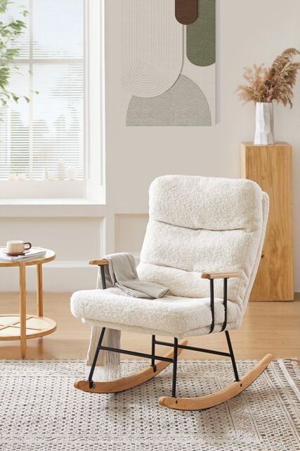 H&O Direct Adjustable Sherpa Upholstered Rocking Chair in White - image 1