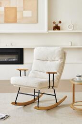 H&O Direct Adjustable Sherpa Upholstered Rocking Chair in White - thumbnail 2