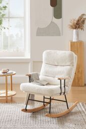 H&O Direct Adjustable Sherpa Upholstered Rocking Chair in White