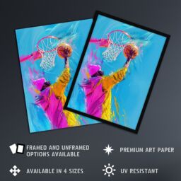 "Artery8 Wall Art Print Slam Dunk Shot Basketball Player Abstract Poster in Bright Blue - Size: W12"" x H16""" - thumbnail 2