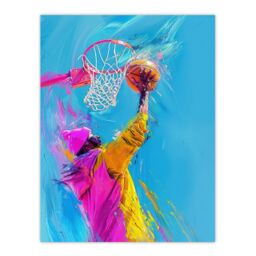 "Artery8 Wall Art Print Slam Dunk Shot Basketball Player Abstract Poster in Bright Blue - Size: W12"" x H16""" - thumbnail 1