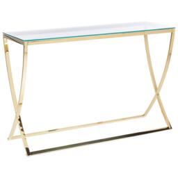Wyld and Coco Glamour Glass Top Console Table Gold Stainless Steel 120 x 40cm - Size: 120 x 40 cm - thumbnail 2