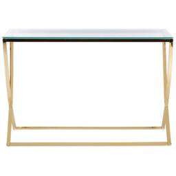 Wyld and Coco Glamour Glass Top Console Table Gold Stainless Steel 120 x 40cm - Size: 120 x 40 cm - thumbnail 3