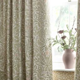 Morris & Co Acorn Multi Floral Jacquard Room Darkening Pencil Pleat Curtains in Stone - Size: 168 cm width x 229 cm drop - thumbnail 3