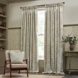 Morris & Co Acorn Multi Floral Jacquard Room Darkening Pencil Pleat Curtains in Stone - Size: 168 cm width x 229 cm drop - thumbnail 2