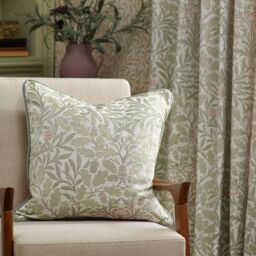 Morris & Co Acorn Multi Floral Jacquard Room Darkening Pencil Pleat Curtains in Stone - Size: 168 cm width x 229 cm drop - thumbnail 4