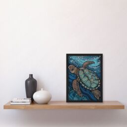 Artery8 Vibrant Sea Turtle Swimming Under the Surface Artwork Framed Wall Art Print A4 in Black - thumbnail 2