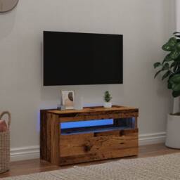 Berkfield Home TV Cabinet with LED Lights Old Wood 75x35x40 cm Engineered Wood in Brown - Size: 75 x 35 x 40 cm - thumbnail 2