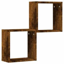 Berkfield Home Wall Cube Shelves 2 pcs Smoked Oak 30x15x30 cm in Brown - Size: 30 x 15 x 30 cm - thumbnail 4