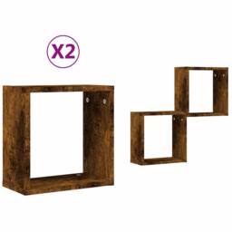 Berkfield Home Wall Cube Shelves 2 pcs Smoked Oak 30x15x30 cm in Brown - Size: 30 x 15 x 30 cm - thumbnail 3