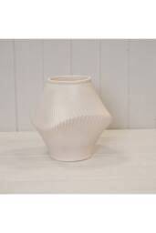 KDMD Short Beige Sculptural Ribbed Vase in Off-White - thumbnail 1