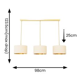 ValueLights Reni Metallic Drum Shade 3 Drop Bar Brushed Gold Diner Ceiling Light with Bulbs in Natural - thumbnail 8