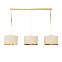 ValueLights Reni Metallic Drum Shade 3 Drop Bar Brushed Gold Diner Ceiling Light with Bulbs in Natural - thumbnail 2