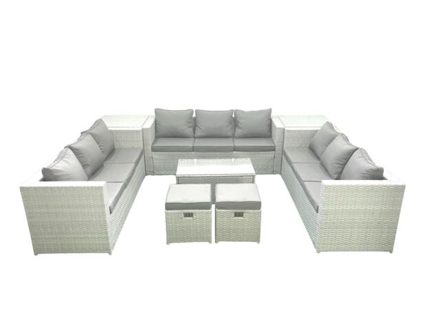 Fimous Rattan Garden Outdoor Furniture Set 11 Seater Garden Sofa Coffee Table Set with 2 Small Footstool 2 Side Tables Light Grey Mixed - image 1
