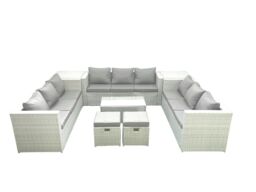 Fimous Rattan Garden Outdoor Furniture Set 11 Seater Garden Sofa Coffee Table Set with 2 Small Footstool 2 Side Tables Light Grey Mixed - thumbnail 2