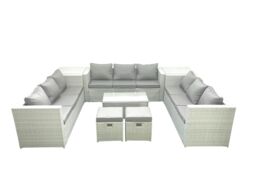 Fimous Rattan Garden Outdoor Furniture Set 11 Seater Garden Sofa Coffee Table Set with 2 Small Footstool 2 Side Tables Light Grey Mixed - thumbnail 1