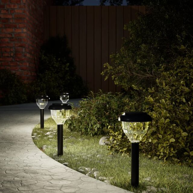 Berkfield Home Solar Pathway Lights with Ground Spikes 4 pcs Warm White & RGB in Black - image 1
